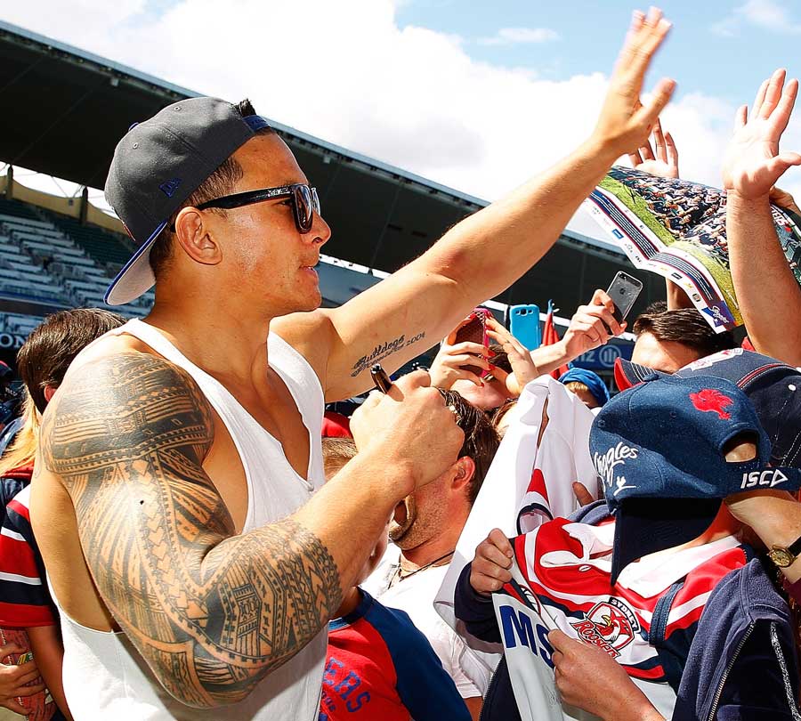 Sonny Bill Williams finds himself at the centre of attention at a Sydney Roosters fans day