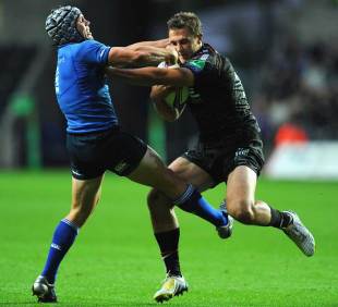 Ospreys' Ashley Beck tries to force his way past Isaac Boss, Ospreys v Leinster, Heineken Cup, Liberty Stadium, Swansea, October 12, 2013