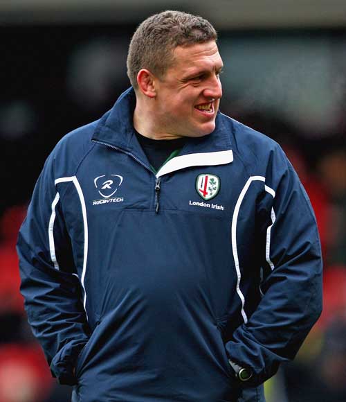 London Irish head coach Toby Booth in relaxed mood