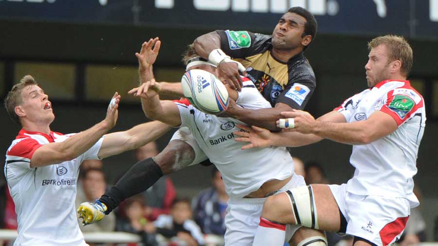Montpellier's Timoci Nagusa goes for the high ball