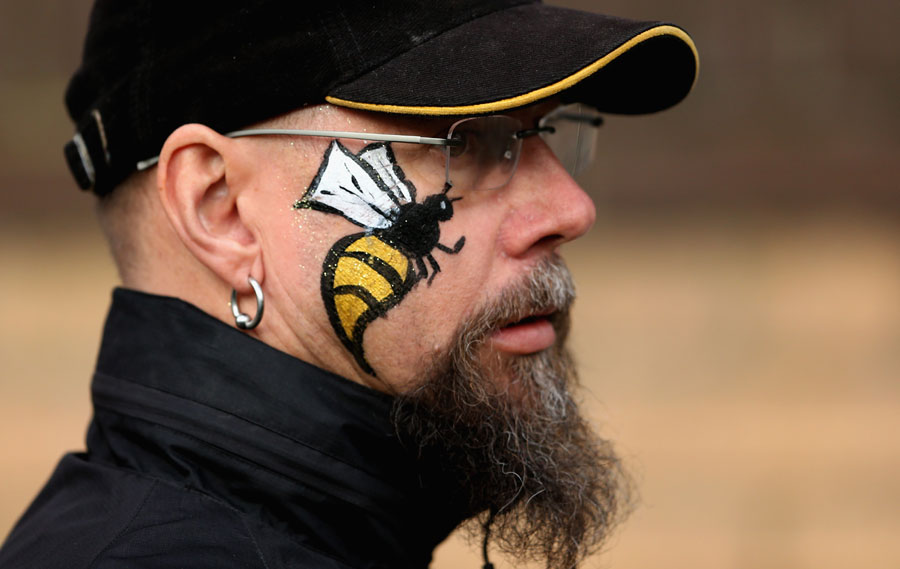 A Wasps fan arrives for the game
