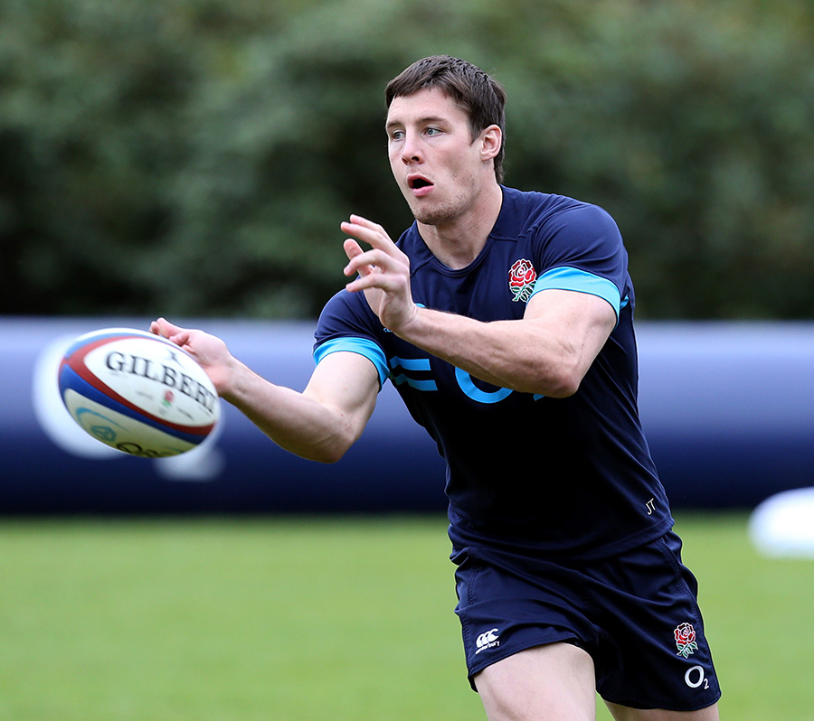 Joel Tomkins makes a pass during England training camp 