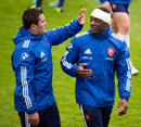 Yannick Nyanga  and Florian Fritz take part in a training session
