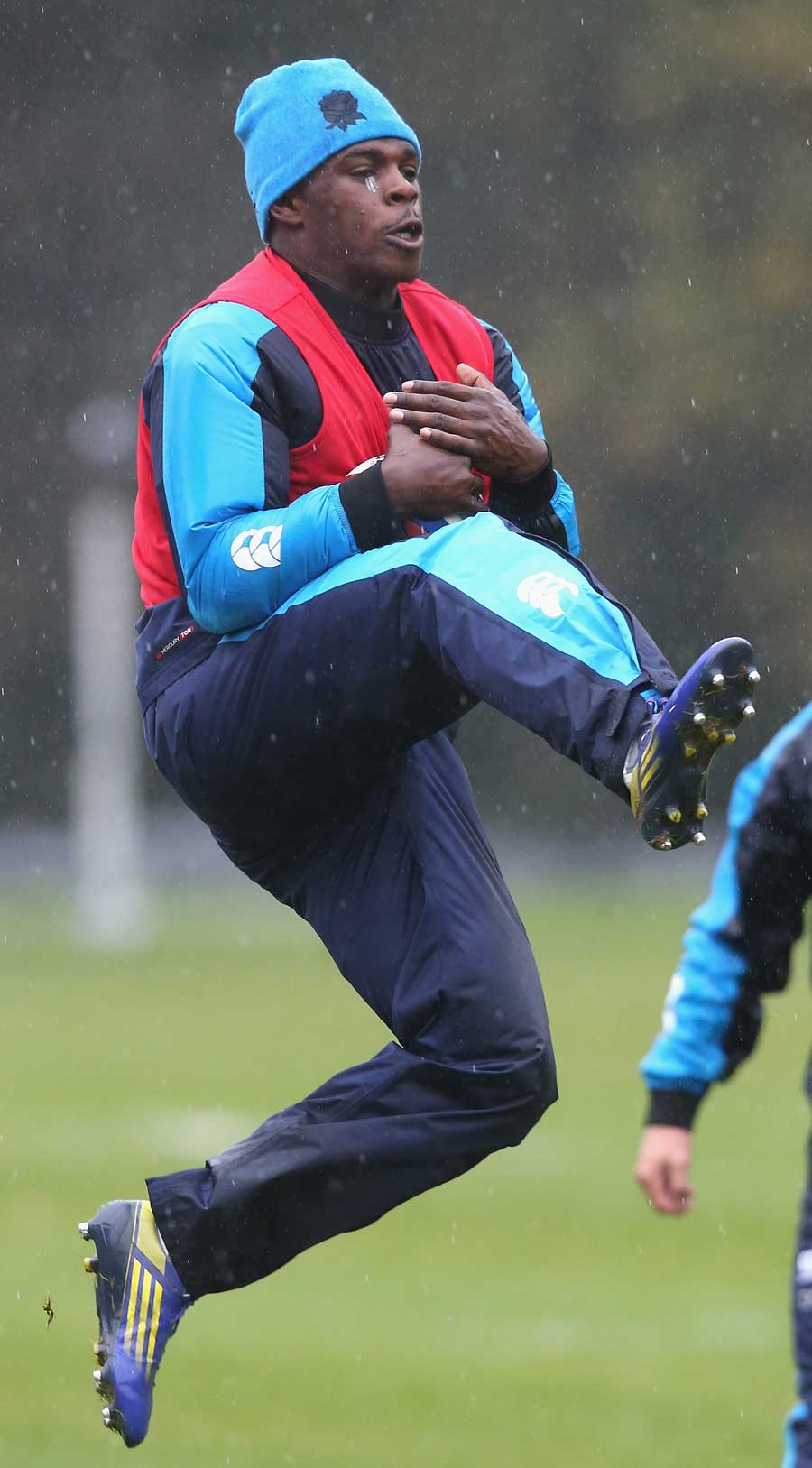 Christian Wade takes a high ball in training