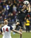 The Maori All Blacks' Blade Thomson takes a high catch