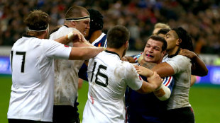 A scuffle breaks out, France v New Zealand, Stade de France, Paris, November 9, 2013