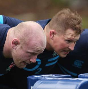Dan Cole and Dylan Hartley pack down in England training, Pennyhill Park, Bagshot, Surrey, November 14, 2013