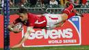 Wales' Cory Allen goes over for the try