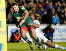 Marland Yarde makes a crucial intervention on Leicester's Niall Morris