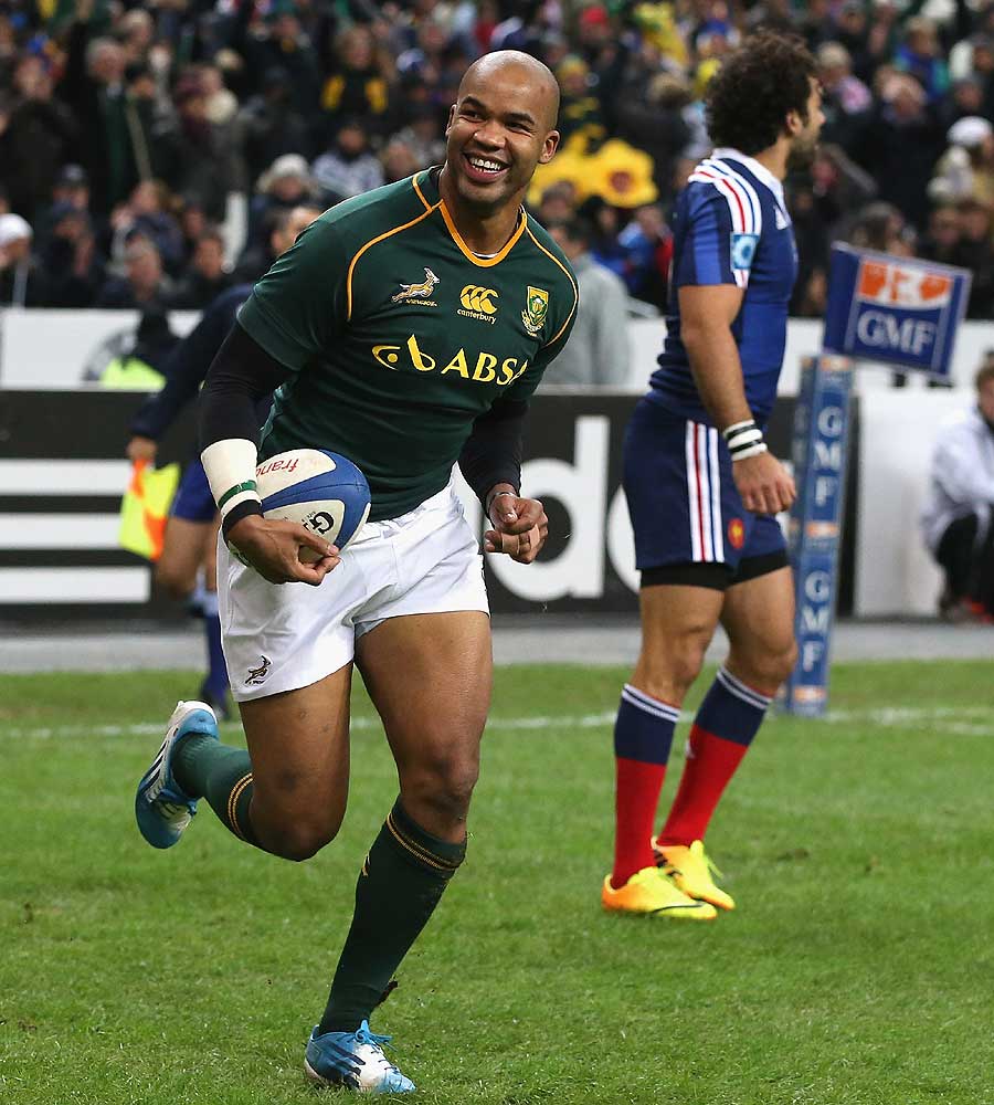 South Africa's JP Pietersen celebrates his try