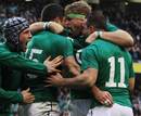 Ireland's Rob Kearney is congratulated on his try