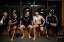 New Zealand's Aaron Smith, Sam Cane, Beauden Barrett and Jeremy Thrush relax post-match