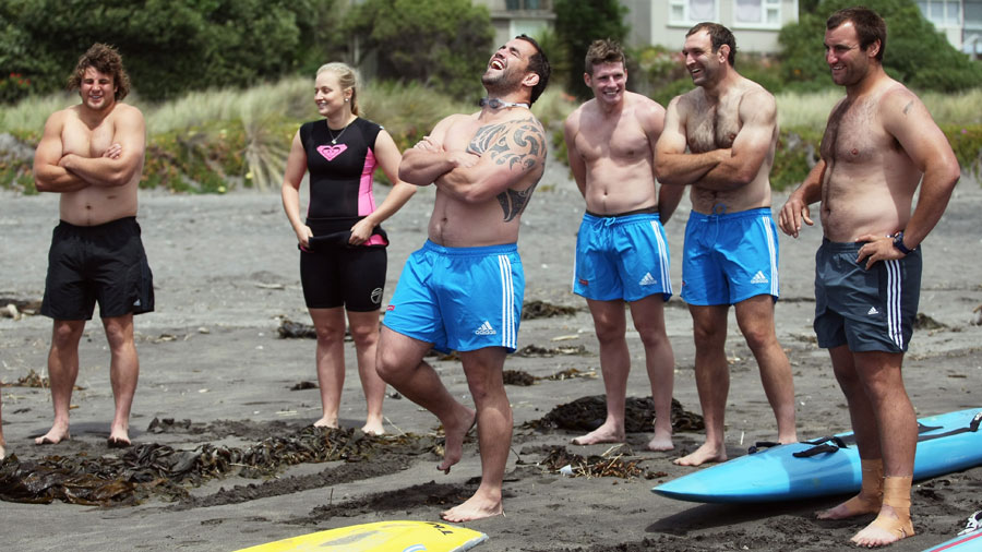 Corey Flynn laughs with team members during a lifesaving training day