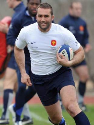 France lock Arnaud Mela in action during a training session in Marcoussis, south of Paris on January 29, 2008 
