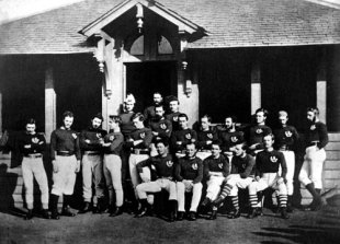 The Scotland side for the first official international match against England. back: Robert Munro, JS Thomson, Thomas Chalmers; (middle row, l-r) Angus Buchanan, Andrew Colville, J Forsyth, James Mein, Robert Irvine, John Arthur, William Brown, Daniel Drew, William Cross, James Finlay, Hon Francis Moncreiff, George Ritchie; (front row, l-r) Alfred Clunies Ross, William Lyall, Thomas Marshall, John MacFarlane, Alexander Robertson, Edinburgh, March 27, 1871