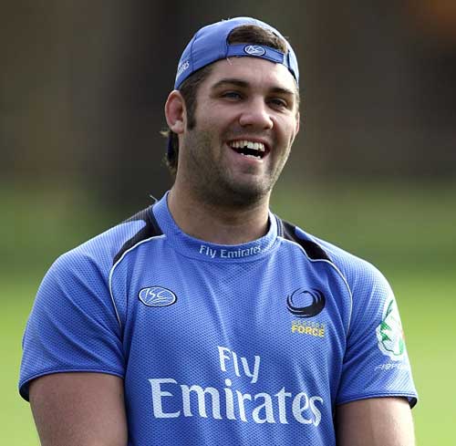 Matt Hodgson looks on during a Western Force training session