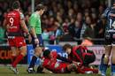 Toulon's Bryan Habana lies on the pitch after sustaining a thigh injury