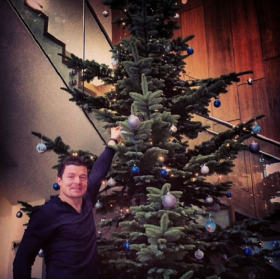 Brian O'Driscoll plays with baubles on the Leinster Christmas tree