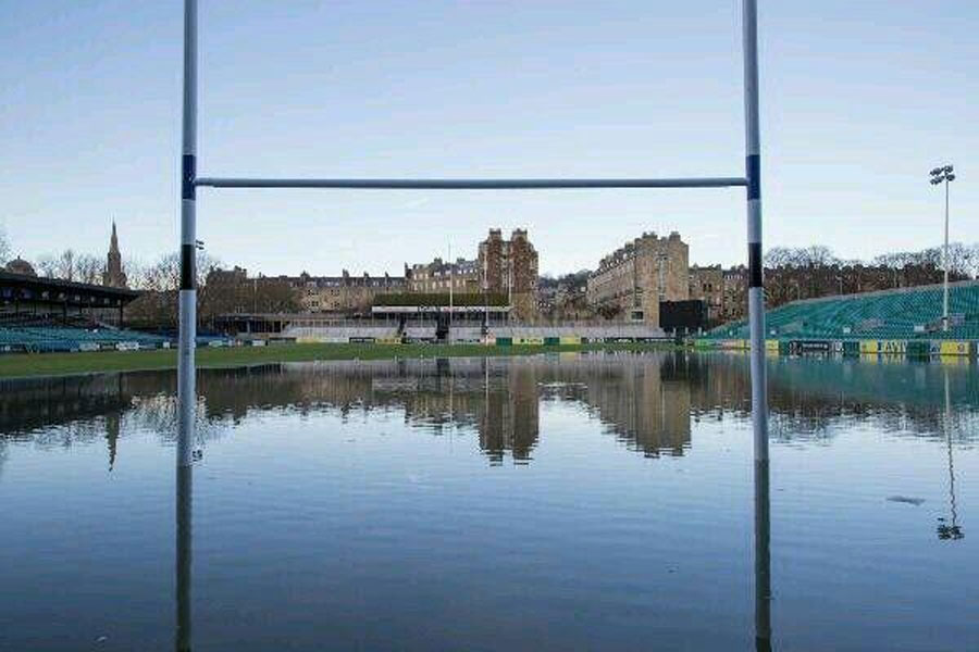 Bath's Recreation Ground under water after the pre-Christmas storms