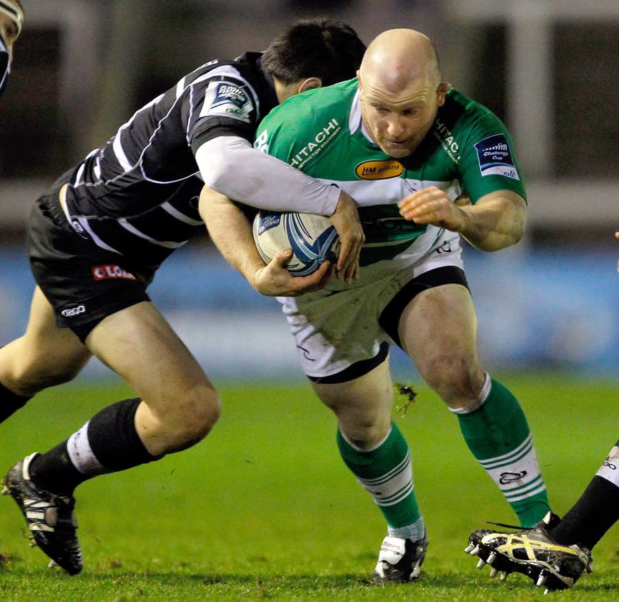 Newcastle Falcons' Scott Lawson tries to force his way forward
