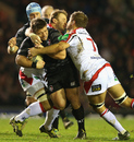 Leicester's Tom Youngs is stopped in his tracks by Ulster
