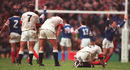 England players are dejected as the French celebrate what turned out to be the Grand Slam decider 