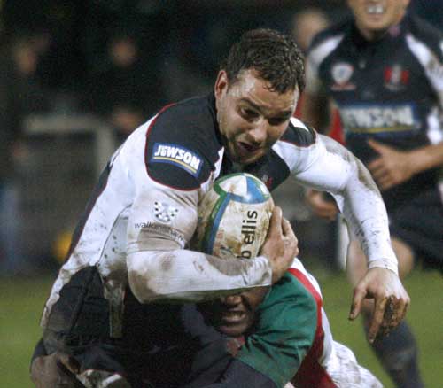 Gloucester centre Olly Barkley is tackled