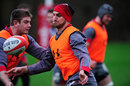 Sam Warburton in action with team mates during Wales training