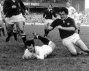 Clive Woodward dives over to score against Scotland
