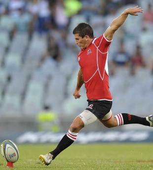 Lions fly-half Marnitz Boshoff attempts a penalty, Lions v Cheetahs, Super Rugby, Vodacom Park, Bloemfontein, February 15, 2014