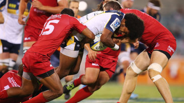 Henry Speight takes on the Reds defence, Brumbies v Reds, Round Two, Super Rugby, GIO Stadium, Canberra, Saturday, February 22