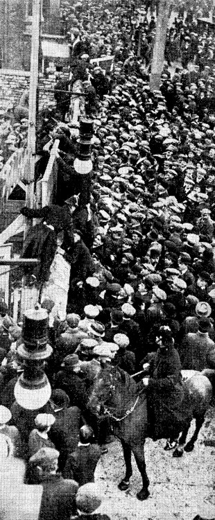 Crowds try to storm the round  before the Five Nations decider, Wales v Ireland, Cardiff, March 11, 1911