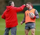 Wales coach Rob Howley steals Leigh Halfpenny's hat in training