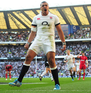 Luther Burrell celebrates his try, England v Wales, Six Nations, Twickenham, London, March 9, 2014