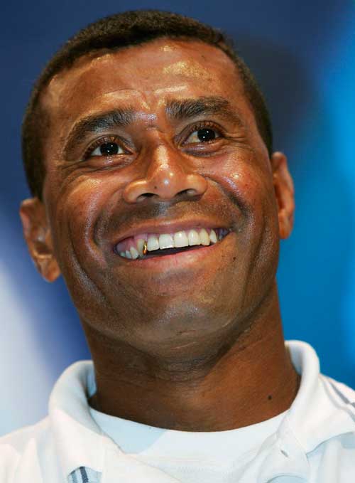 Fiji's Waisale Serevi is all smiles during a press conference