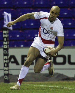 England Saxons winger Tom Varndell touches down to score a try, England Saxons v Portugal, Edgeley Park, Stockport, England, January 30, 2009