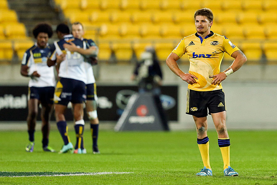The Hurricanes' Beauden Barrett looks on in disappointment after the final whistle
