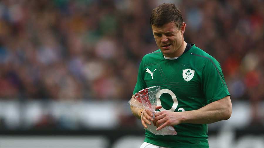 Ireland's Brian O'Driscoll nurses an injury