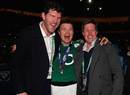 Brian O'Driscoll celebrates his last Test appearance with Ronan O'Gara and Shane Horgan