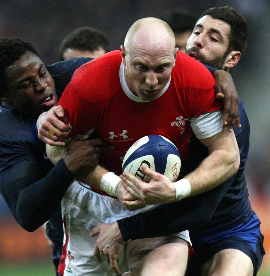 Wales' Tom Shanklin carries forward against France