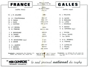 A programme for France v Wales in Paris, March 24, 1973