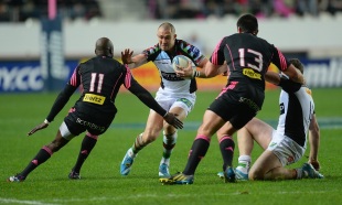 Mike Brown runs with the ball, Stade Francais v Harlequins, Amlin Challenge Cup, Jean Bouin stadium, Paris, France, April 4, 2014