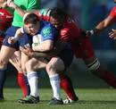 Leinster's Brian O'Driscoll is tackled by Jocelino Suta 