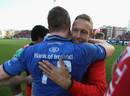 Leinster's Brian O'Driscoll hugs Jonny Wilkinson