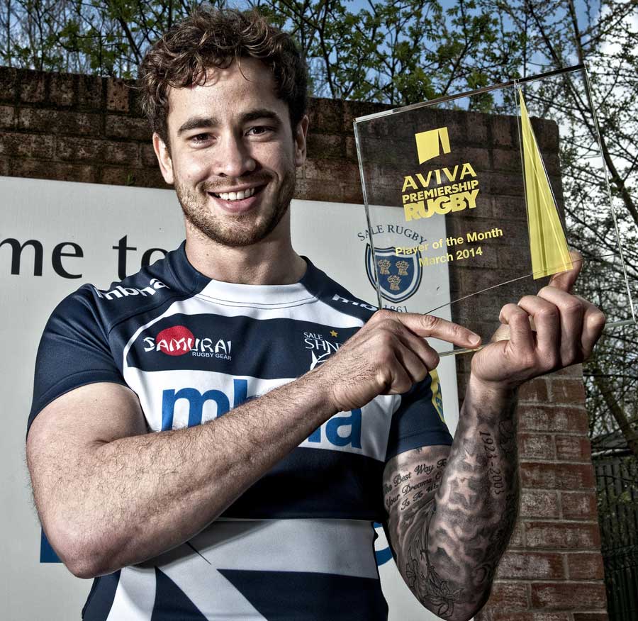 Sale's Danny Cipriani is presented with his Aviva Premiership Rugby Player of the Month award