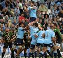 Waratahs' Jacques Potgieter takes a lineout against the Bulls