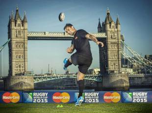Dan Carter launches a 2015 Rugby World Cup promotion at Tower Bridge, London, April 16, 2014