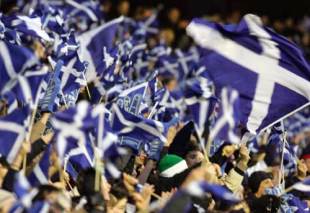 Scotland's fans wave flags during a Six Nations clash with France, Scotland v France, Six Nations Championship, Murrayfield, Edinburgh, Scotland, February 5, 2006