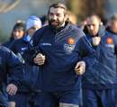 France lock Sebastien Chabal is all smiles during a training session