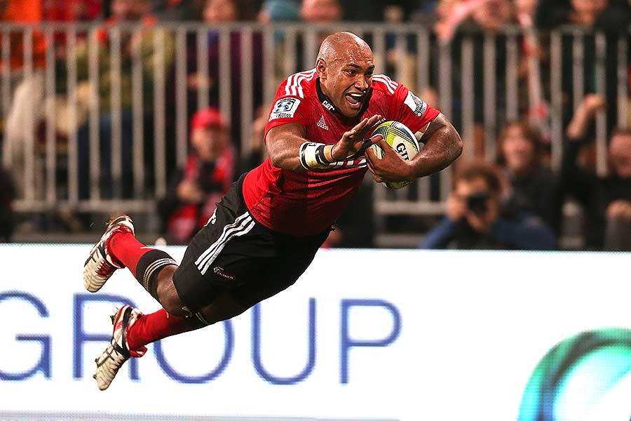 The Crusaders' Nemani Nadolo dives over to score a try